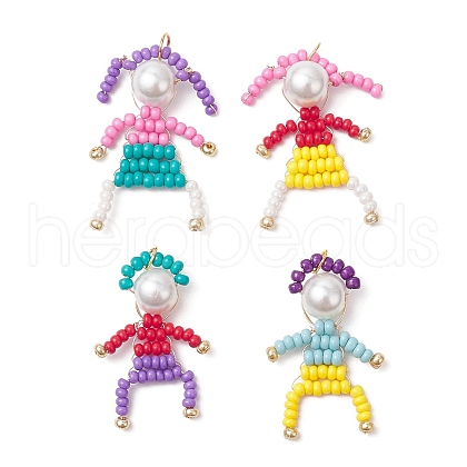 Glass Seed Bead with Glass Pearl Round Bead People Pendants PALLOY-MZ00643-1