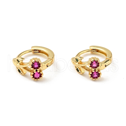 Deep Pink Cubic Zirconia Cherry Hoop Earrings X-EJEW-C028-02G-1