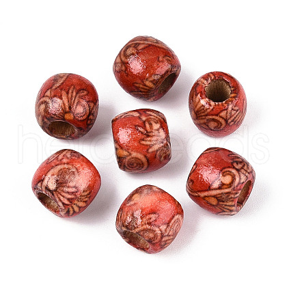 Printed Natural Wood Beads WOOD-N018-07A-1