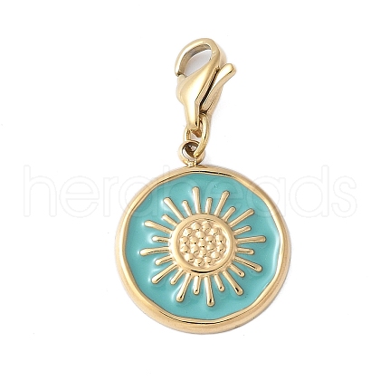 Flat Round with Sun 304 Stainless Steel Enamel Pendant Decoration STAS-S165-01A-G-1