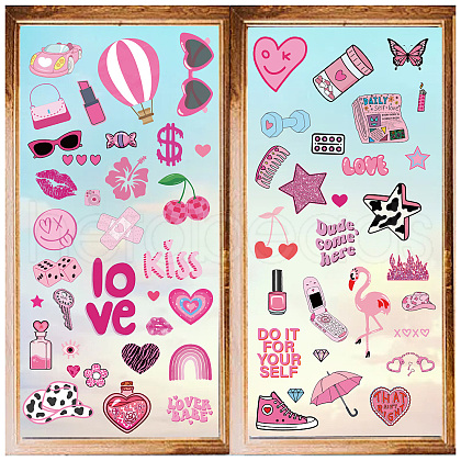 8 Sheets 8 Styles Pink Theme PVC Waterproof Wall Stickers DIY-WH0345-145-1