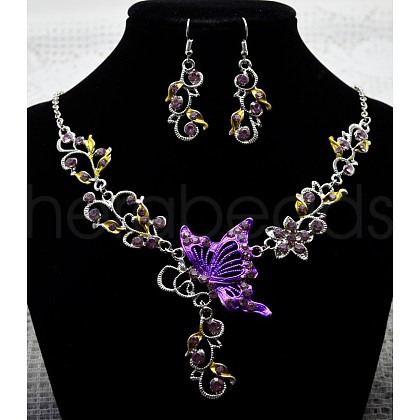 Fashionable Alloy Rhinestone & Enamel Dangle Earrings & Necklaces Sets FS-WG2F17F-01-1