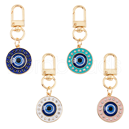 DICOSMETIC 4Pcs 4 Colors Round Evil Eye Rhinestone Enamel Pendant Decorations HJEW-DC0001-08-1