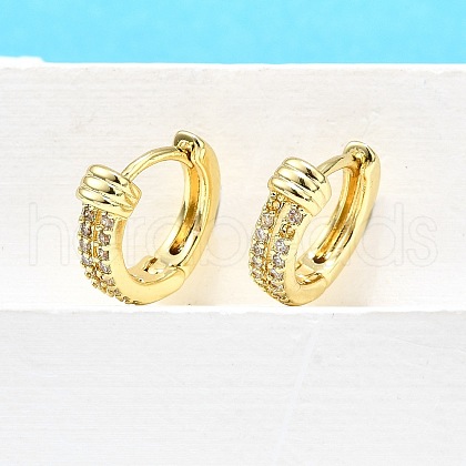 Brass Micro Pave Clear Cubic Zirconia Hoop Earrings EJEW-H157-08G-1