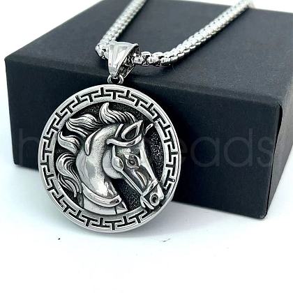 Greek Mythology Stainless Steel Horse Viking Pendant Necklaces for Men PM9465-1