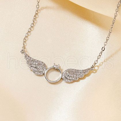 Elegant Brass Micro Pave Clear Cubic Zirconia Ring with Wings Pendant Necklaces for Women QW9057-1