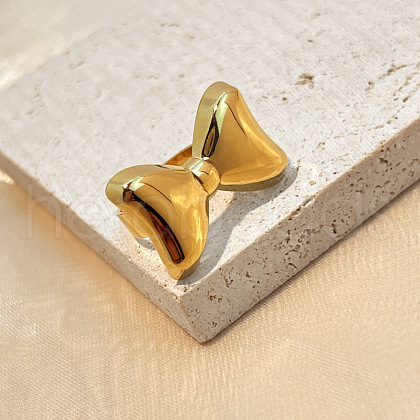 Bowknot 304 Stainless Steel Finger Rings for Women RJEW-G339-05G-01-1