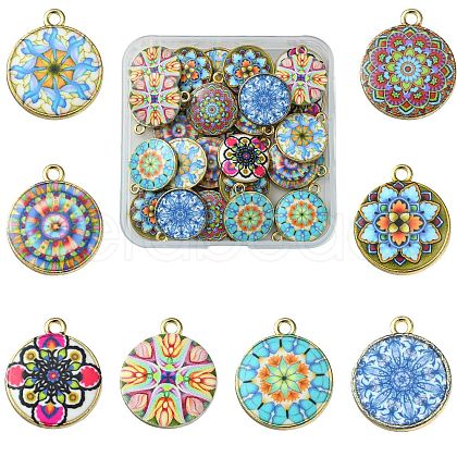 40Pcs 8 Style Alloy Printed Pendants PALLOY-SZ0001-34-1