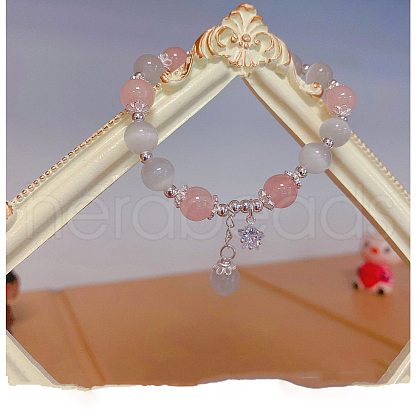 Star Alloy Cat Eye & Natural Rose Quartz Round Beaded Charm Bracelets WG18D49-03-1