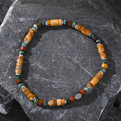 Natural Picasso Jasper & African Turquoise(Jasper) Beaded Stretch Bracelets for Men Women KB5401-1