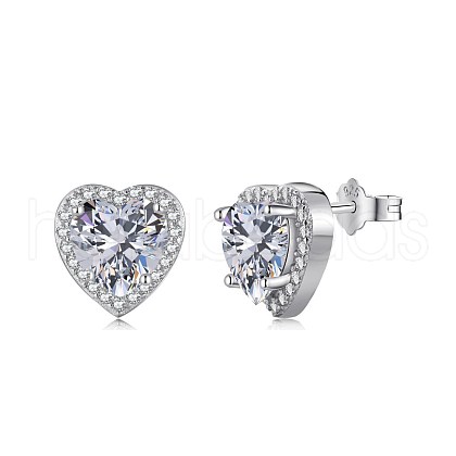 Rhodium Plated 925 Sterling Silver Micro Pave Cubic Zirconia Ear Studs for Women EJEW-P231-62P-1