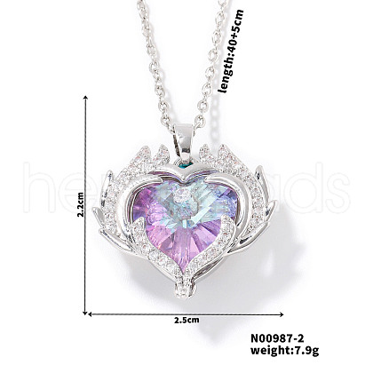 Shiny Gradient Crystal Ocean Heart Pendant Necklace with Full Rhinestone PF5325-2-1