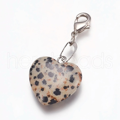 Heart Natural Dalmatian Jasper Pendant Decorations HJEW-PH01132-04-1