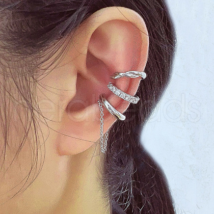 3Pcs Alloy Crystal Rhinestone Cuff Earrings Set for Women WG4401A-09-1