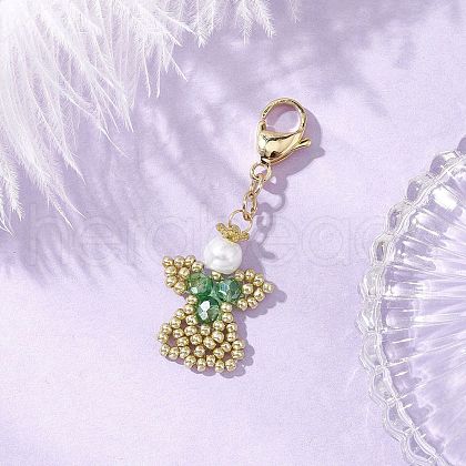 Angel Glass Pearl & Glass Seed Beaded Pendant Decorations HJEW-MZ00210-03-1