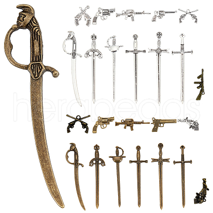 SUNNYCLUE 24Pcs Sword & Gun Pendant Kit for Jewelry Making DIY-SC0017-50-1