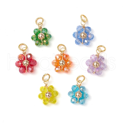 7Pcs 7 Colors Flower Glass Pendants PALLOY-JF03463-1