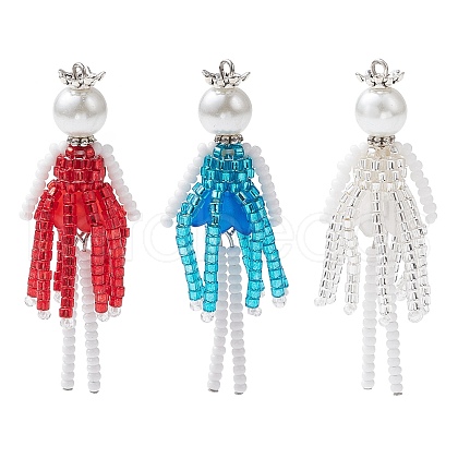3Pcs 3 Colors Glass Seed Beads Big Pendants PALLOY-MZ00687-1