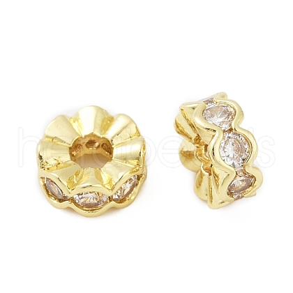 Brass Micro Pave Clear Cubic Zirconia Spacer Beads KK-L235-04G-1