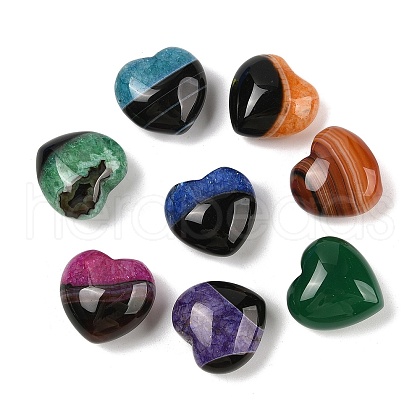 Mother's Day Gifts Natural Agate(Dyed & Heated) Heart Palm Stone G-Q021-04-1