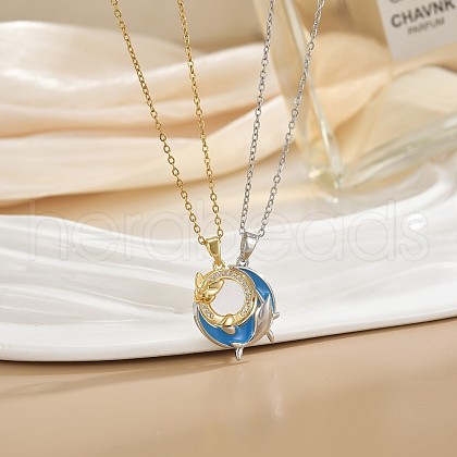 2Pcs Brass Micro Pave Clear Cubic Zirconia Enamel Magnetic Pendant Necklaces with 304 Stainless Steel Cable Chain WG04DA7-06-1