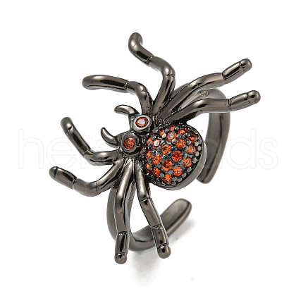 Rack Plating Brass Micro Pave Cubic Zirconia Spider Open Cuff Rings for Women RJEW-I104-24B-1