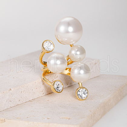 Brass Rhinestone Adjustable Cuff Open Rings for Women FA8616-1