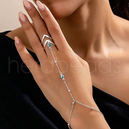 Simple Style 304 Stainless Steel Synthetic Turquoise Ring Bracelets for Women FS-WG7DA0D-04-1