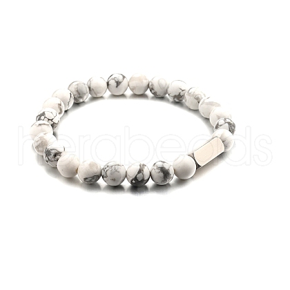 Natural Howlite Round Beaded Stretch Bracelet PW-WG80752-07-1