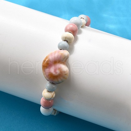 Handmade Porcelain Beads & Synthetic Howlite Beads Stretch Bracelets for Women BJEW-D307-01D-1