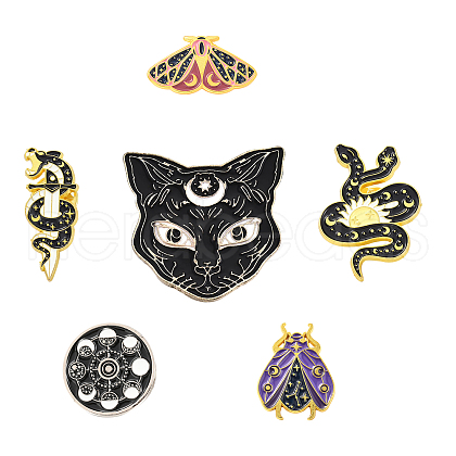 SUNNYCLUE 6Pcs 6 Style Alloy Enamel Brooches JEWB-SC0001-12-1