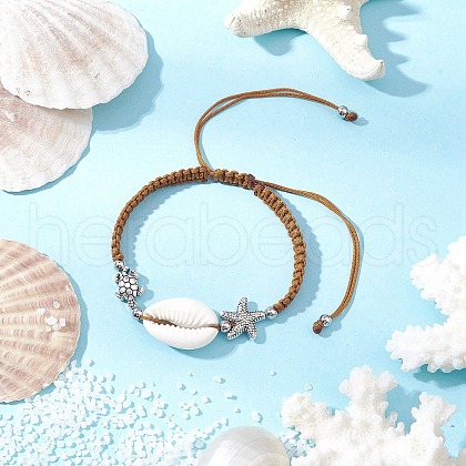 Natural Cowrie Shell Braided Bead Bracelets for Women BJEW-JB11765-04-1
