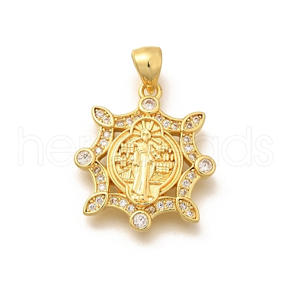 Religion Themed Rack Plating Brass Micro Pave Cubic Zirconia Pendants KK-L226-007G-10-1