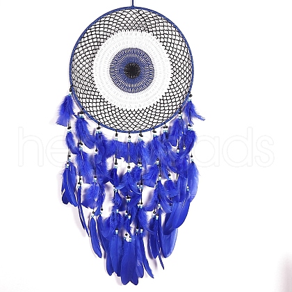Evil Eye Woven Web/Net with Feather Wall Hanging Decorations PW-WG77758-01-1