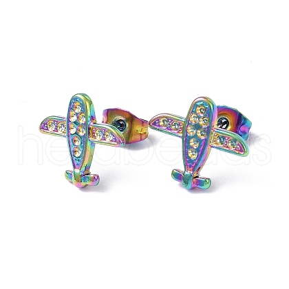 Ion Plating(IP) 304 Stainless Steel Plane Stud Earring Findings EJEW-I285-14MC-1