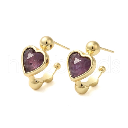 Natural Amethyst Heart Stud Earrings EJEW-K287-01G-08-1