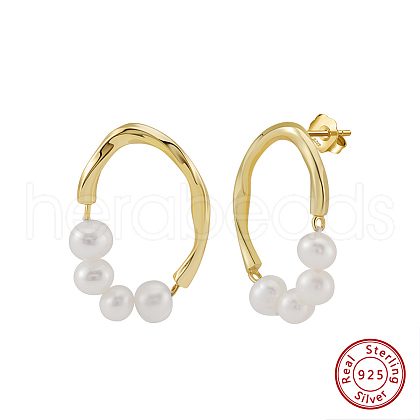 Mother's Day Jewellery Oval Natural Pearl Stud Earrings EJEW-G411-02G-1