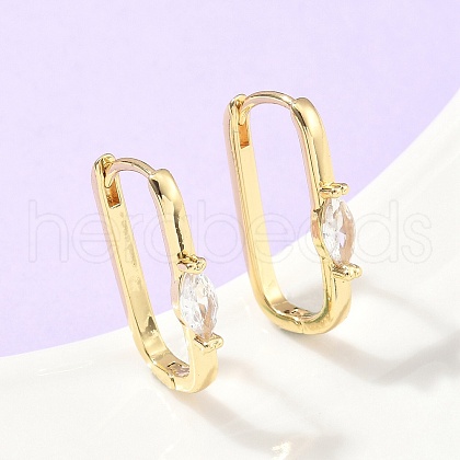 Rectangle Brass Micro Pave Clear Cubic Zirconia Hoop Earrings EJEW-Z102-23G-1