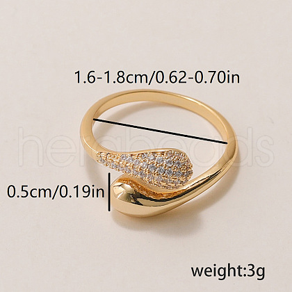 Elegant Teardrop Brass Micro Pave Clear Cubic Zirconia Cuff Ring for Daily Holiday Jewelry Accessory FF4860-1-1