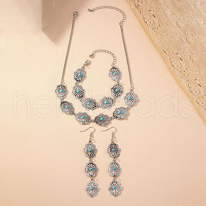 Oval Alloy & Synthetic Turquoise Pendant Necklaces & Dangle Earrings & Link Bracelets Sets FS-WGAAC5F-01-1