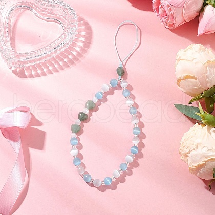 Heart Cat Eye Mobile Straps HJEW-JM03427-02-1
