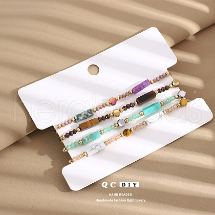 4Pcs Natural Hematite & White Jade & Flower Amazonite & Tiger Eye & Aquamarine & Amethyst & Lapis Lazuli & Green Turquoise & Shpushan Beads Stretch Bracelets for Women BJEW-S178-02-1