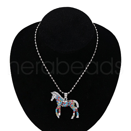 Alloy Colorful Rhinestone Horse Pendant Necklaces for Kid FS-WG0E39F-01-1