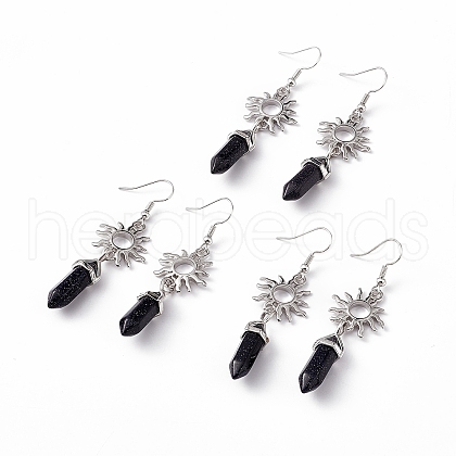 Synthetic Blue Goldstone Bullet with Sun Dangle Earrings EJEW-I276-01P-13-1