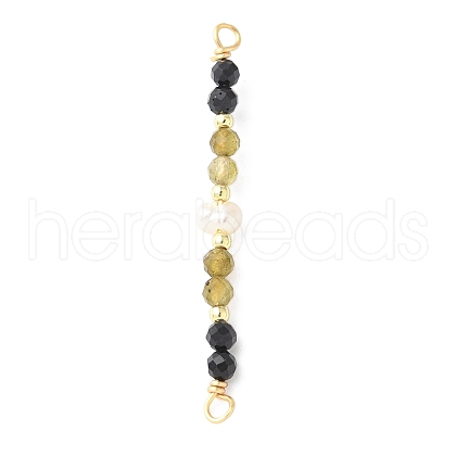 Faceted Round Natural Labradorite & Black Spinel & Potato Natural Cultured Freshwater Pearl Beaded Connector Charms PALLOY-JF03531-07-1