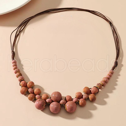 Bohemian Porcelain Round Beaded Imitation Leather Cord Bib Necklaces for Women FS-WG95F0C-03-1