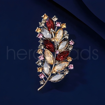 Feather Alloy Rhinestone Brooches for Backpack Clothes PW-WG225E4-02-1