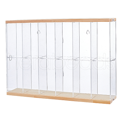 2-Tier 6-Grid Transparent Acrylic Minifigures Organizer Dispaly Case with Wood ODIS-WH0004-03A-1