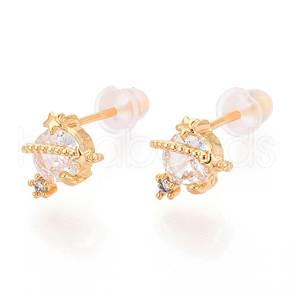 Planet Brass Micro Pave Clear Cubic Zirconia Stud Earrings EJEW-T047-42G-1