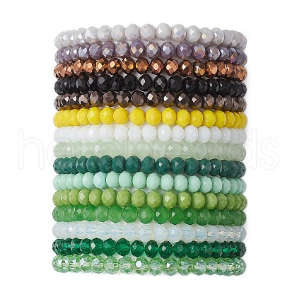 15Pcs 15 Colors Faceted Rondelle Imitation Jade Glass Beaded Stretch Bracelet Sets BJEW-JB10791-1